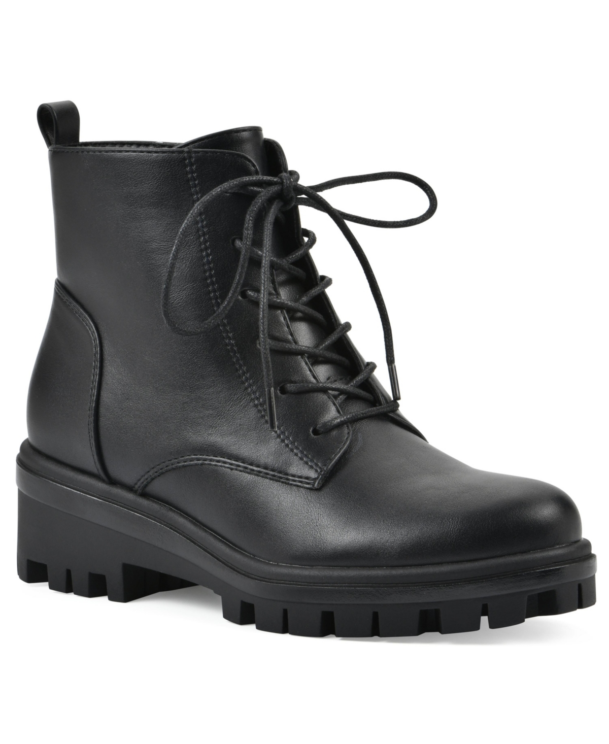 White Mountain Women's Tappy Lug Sole Combat Boots In Black Smooth
