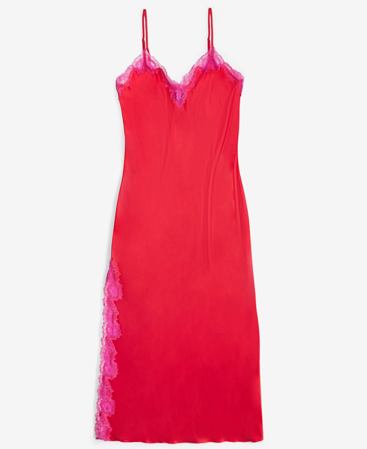 Inc International Concepts Women's Lace-trim Satin Nightgown, Exclusively At Macy's In Crimson Leaf