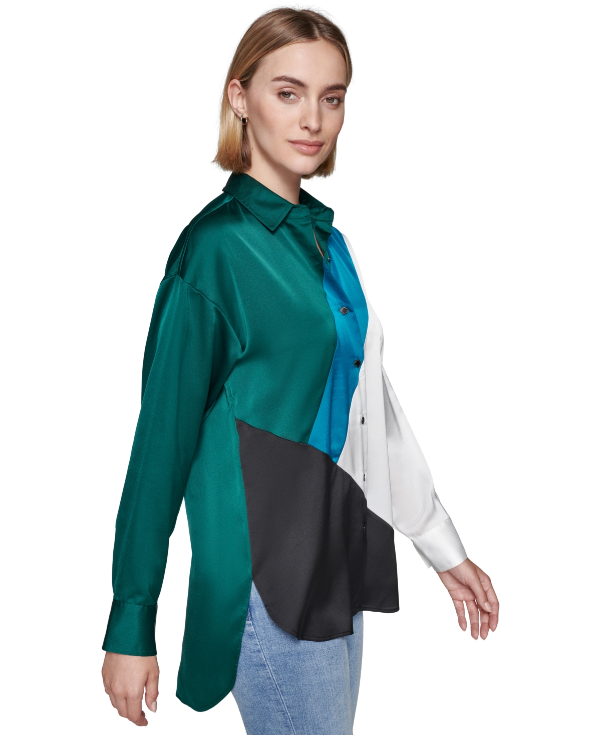 Karl Lagerfeld Paris Women's Colorblocked Satin Button-Front Top