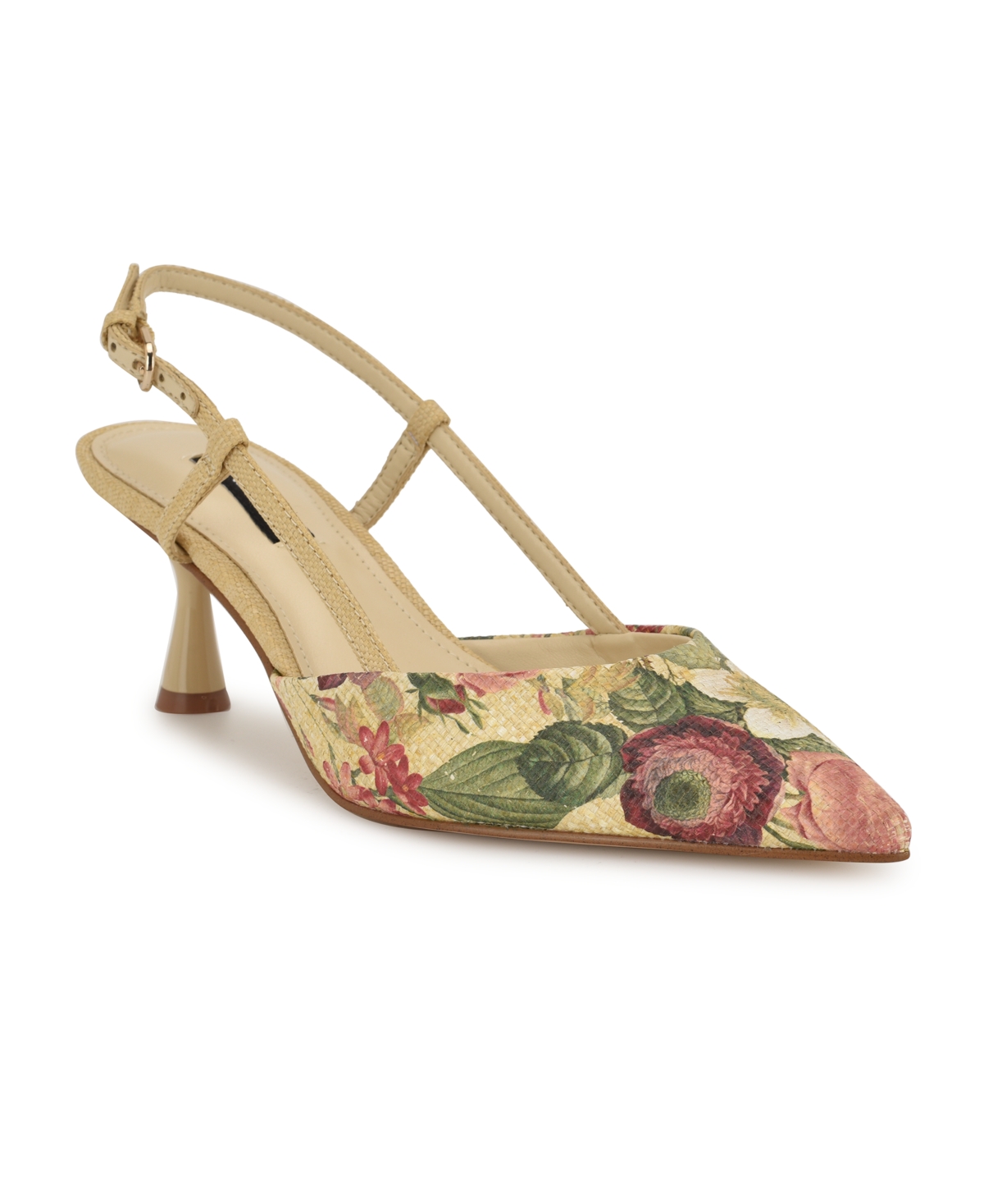 Shop Nine West Women's Rhonda Kitten Heel Slingback Pumps In Natural Vintage Floral