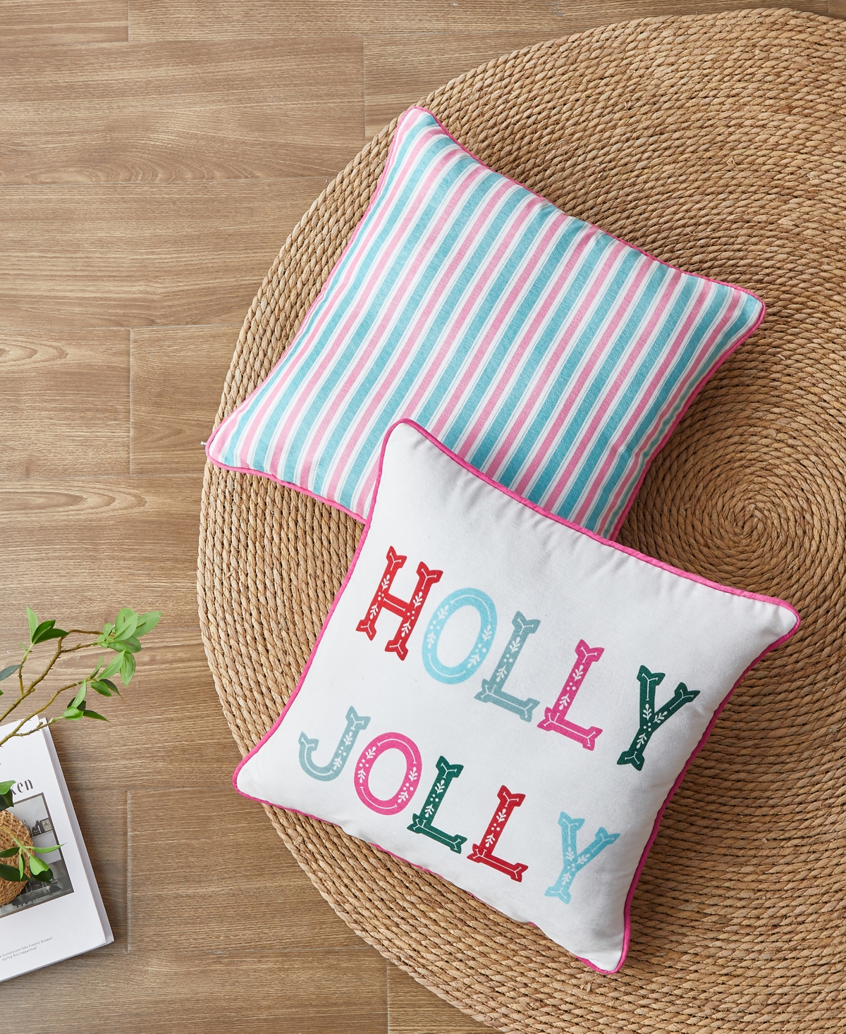 Videri Home Closeout!  Holiday Holly Jolly Stripe Decorative Pillow Set, 18" X 18" In Pink,multi