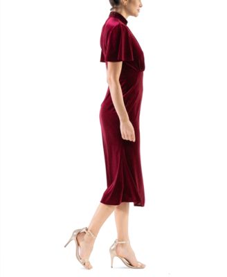Women's Velvet Mock-Neck Flutter-Sleeve Dress