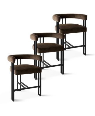 Set of 3 Modern Velvet Counter Stools,Armrest Counter Chairs for Kitchen with 3 Legs Design
