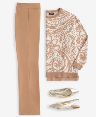 Shop Jones New York Womens Paisley High Low Boat Neck Sweater Nyc Compression Bootcut Pull On Pants