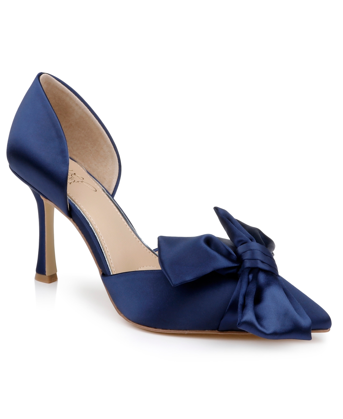 Jewel Badgley Mischka Women's Sidney Slip On Evening Bow Pumps In Navy Satin