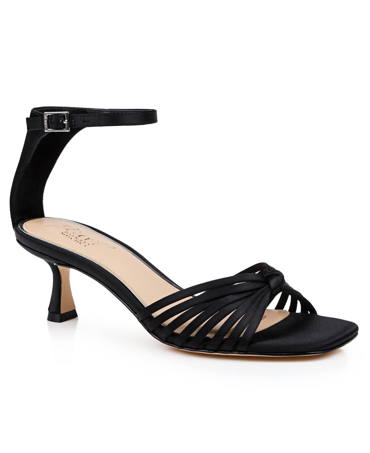 Jewel Badgley Mischka Silvia Ankle Strap Sandal In Black Satin