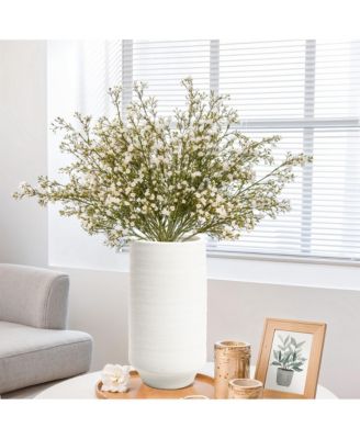 White Terracotta 16.1-Inch Tall Indoor and Outdoor Cylinder Vase