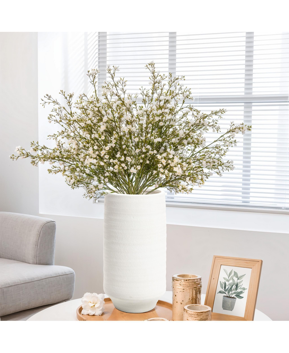 LuxenHomeTerracotta 16.1-Inch Tall Indoor and Outdoor Cylinder Vase - White