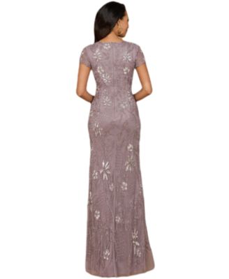 Women's V-Neck, Short Sleeve Beaded Gown
