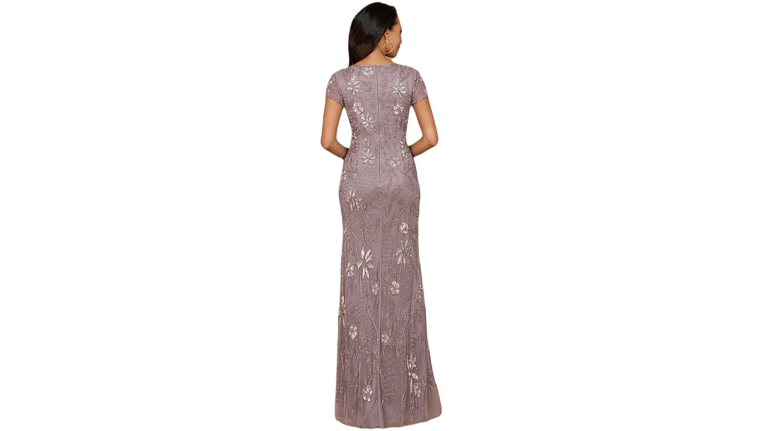 Women's V-Neck, Short Sleeve Beaded Gown