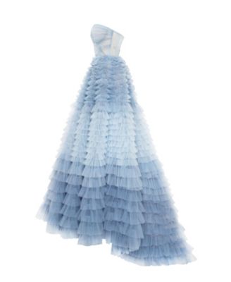 Women's Light Blue Strapless Frill-Layered Fluffy Dress