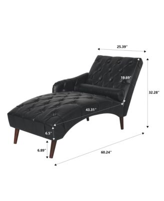 Black Tufted Chaise Lounge with Pillow and Wood Legs