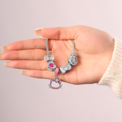Sanrio 7'' Fashion Charm Bead Bracelet with Pink Enamel and Crystal Beads