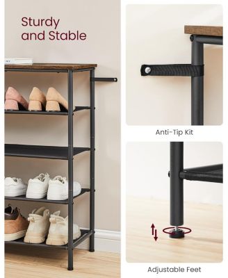 Industrial Style 5-Tier Shoe Rack, 20-24 Pairs of Shoes, Brown &amp; Black