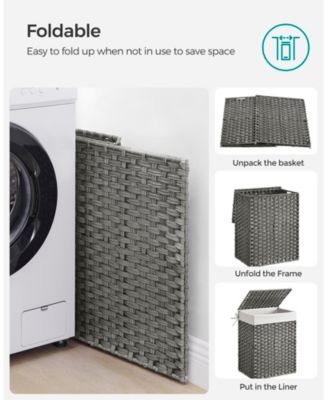 Handwoven Synthetic Rattan Laundry Hamper with Liner & Lid