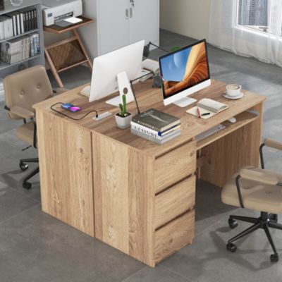 Computer Desk with Power Outlet Keyboard Tray & 3 Large Drawers Type-C & USB Ports