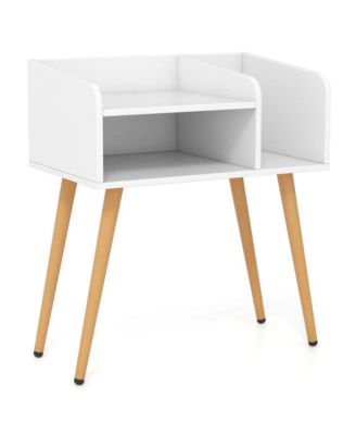 Mid Century Modern End Table with Open Shelves Metal Support Legs for Bedroom