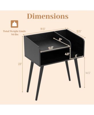 Mid Century Modern End Table with Open Shelves Metal Support Legs for Bedroom