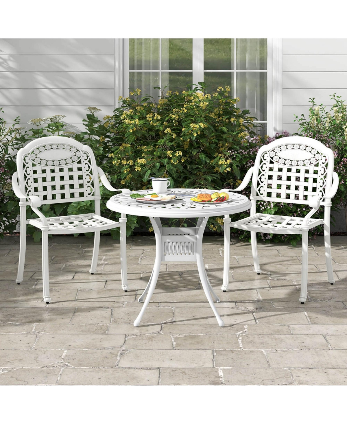 2 Pcs Patio Cast Aluminum Armrest Chairs Dining Stackable Outdoor