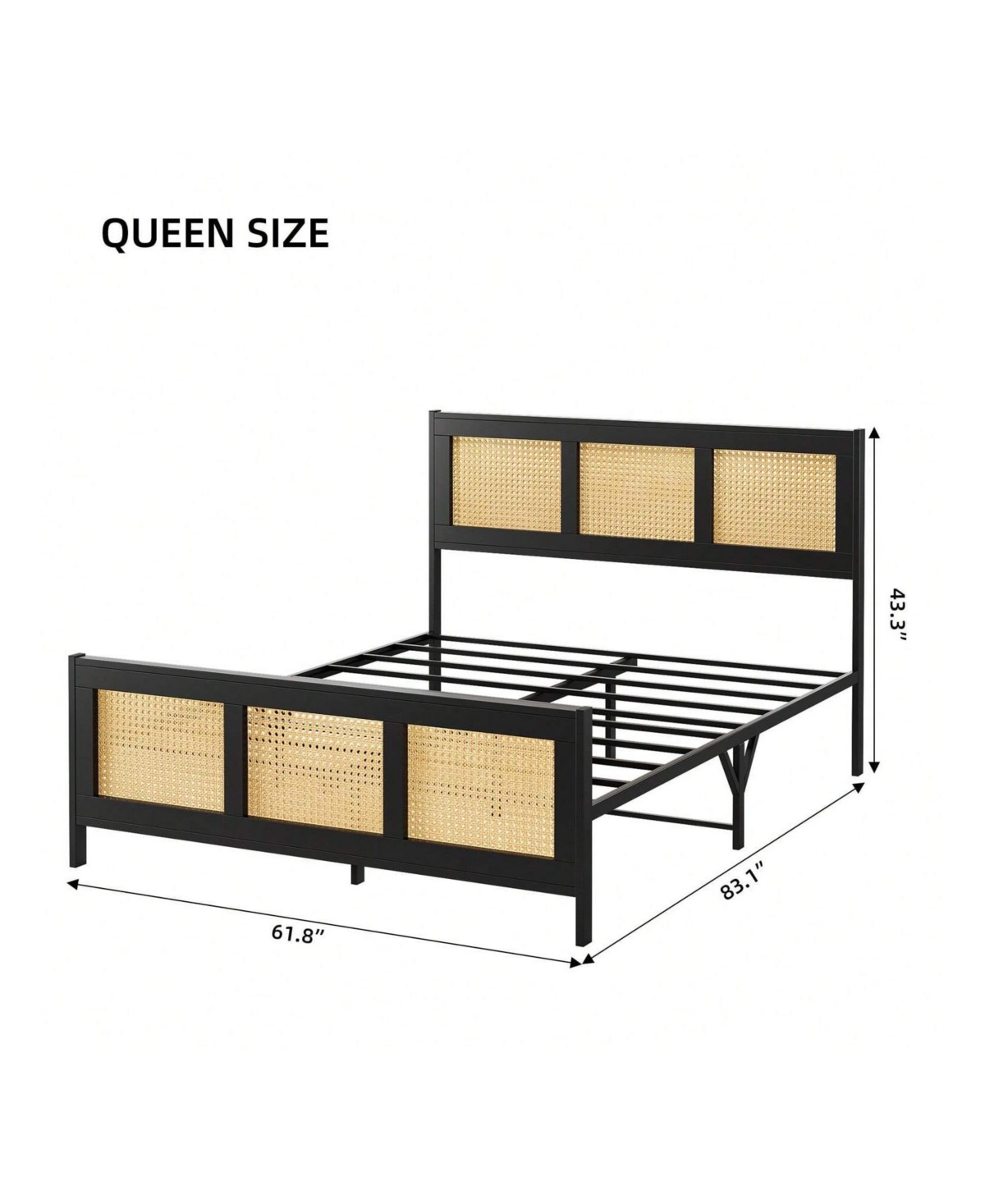 gaomon Twin/Full/Queen/King Size Bed Frame With Rattan Headboard And Footboard Rattan Platform Bed Frame, Mattress Foundation, Noise-Free, No Box Spri