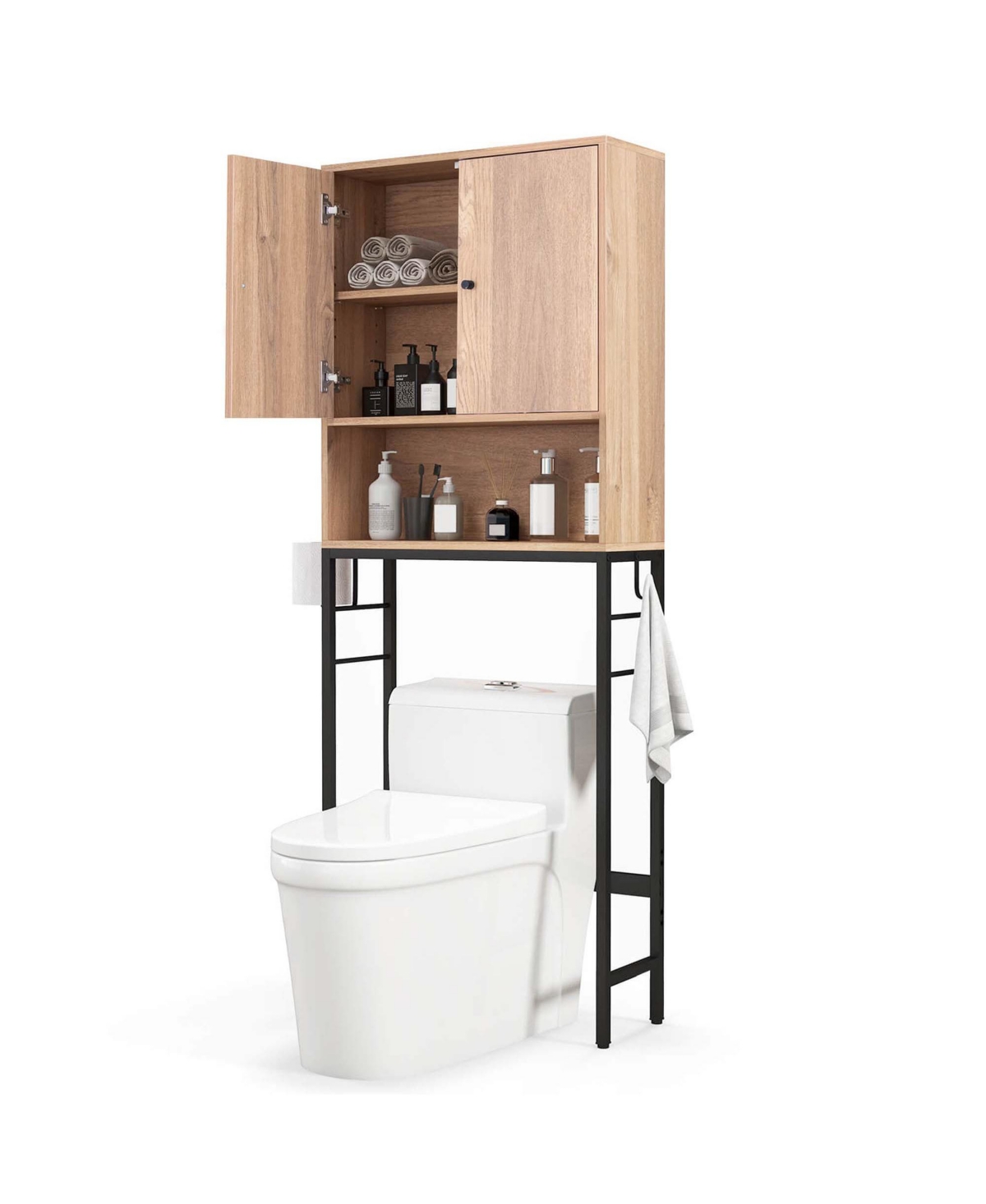 Costway Over The Toilet Storage Cabinet Free Standing Toilet Rack with Adjustable Shelf