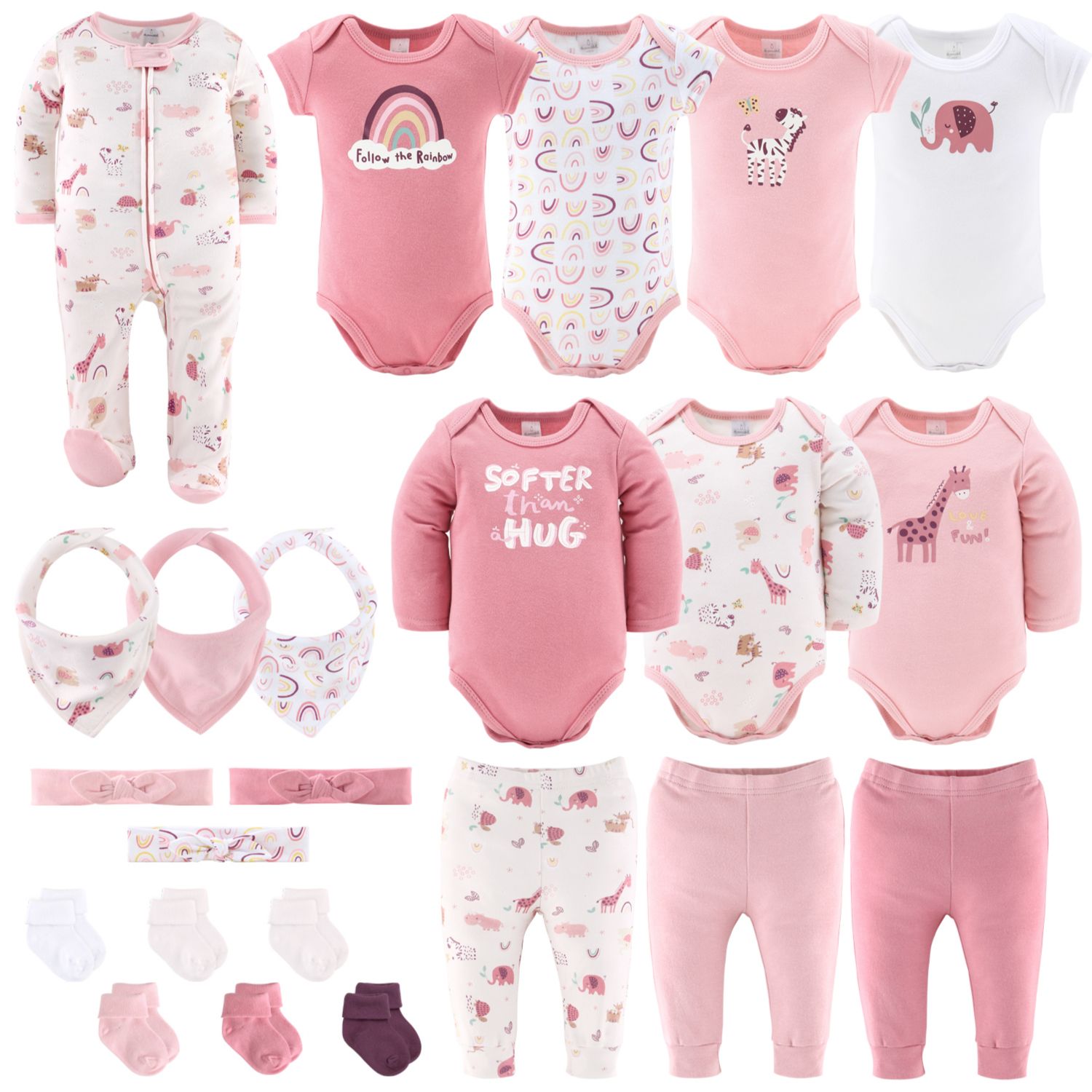 Baby Girls Layette Gift Set Girls, ) 0-3 to 18-24 ) Safari Rainbow, 23 Essential Pieces,