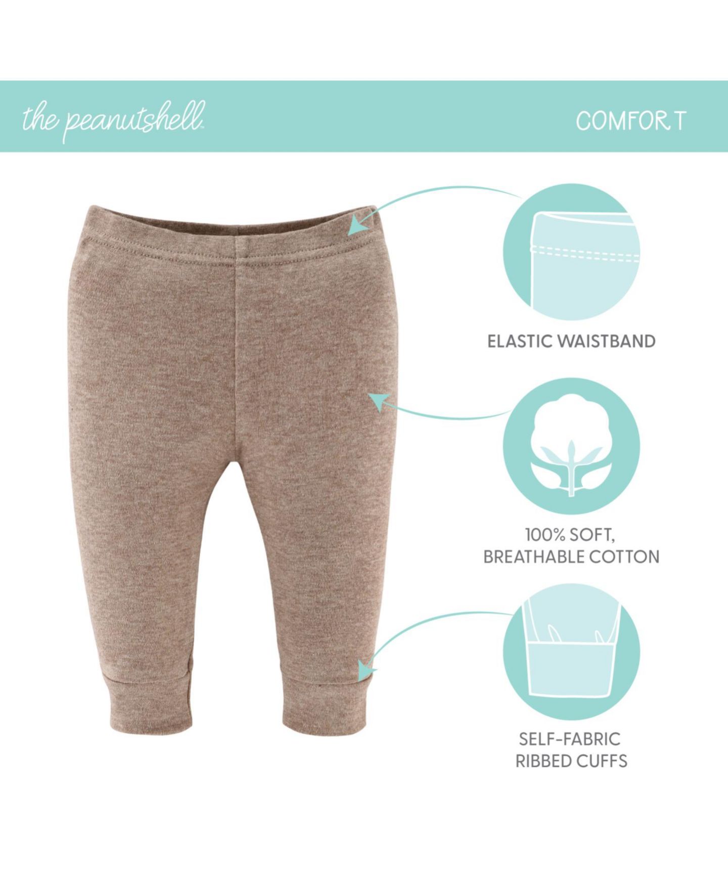 Брюки The Peanutshell Pants, 5-Pack, Earthy Neutrals для мальчиков-малышей, цвет: Серый / Овсяный — фото 4