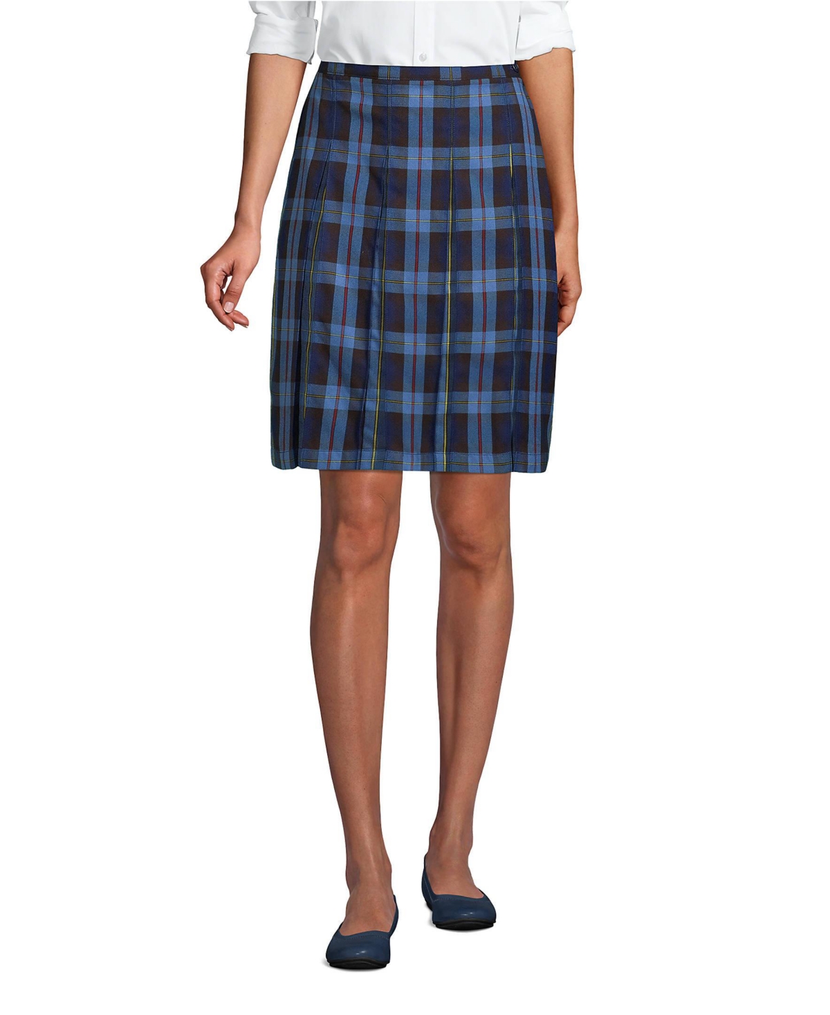 Women's Plaid Box Pleat Skirt Top of the Knee - Garnet/khaki plaid