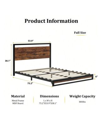6 Inch Metal Platform Bed Frame With Wooden Headboard And Footboard, Mattress Foundation, Easy To Assemble