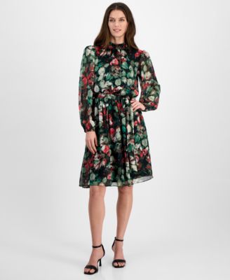 Tahari ASL - Women's Printed Chiffon Tie-Waist Dress