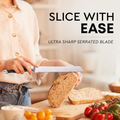 Serrated Bread Knife - Stainless Steel Bread Knife for Homemade Bread, Cake, Bagel