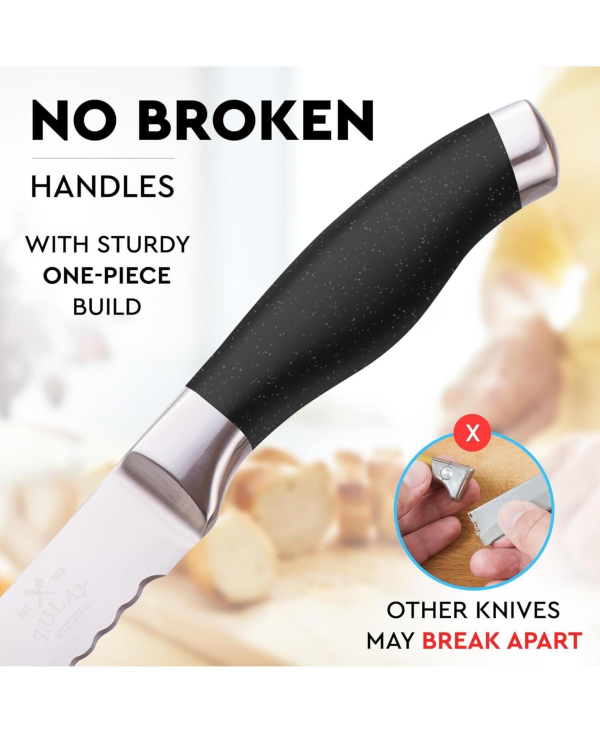 Zulay Kitchen Serrated Bread Knife - Stainless Steel Bread Knife for Homemade Bread, Cake, Bagel