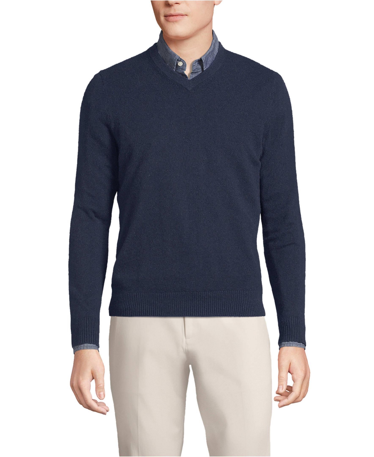 Lands' End Big & Tall Fine Gauge Cashmere V-neck Sweater