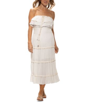 Women's Ruffled Smocked-Waist Tiered Cover-Up Dress
