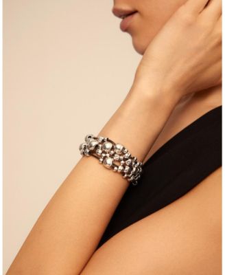 Sterling Silver Wide Leather Metal Clad Bracelet 
