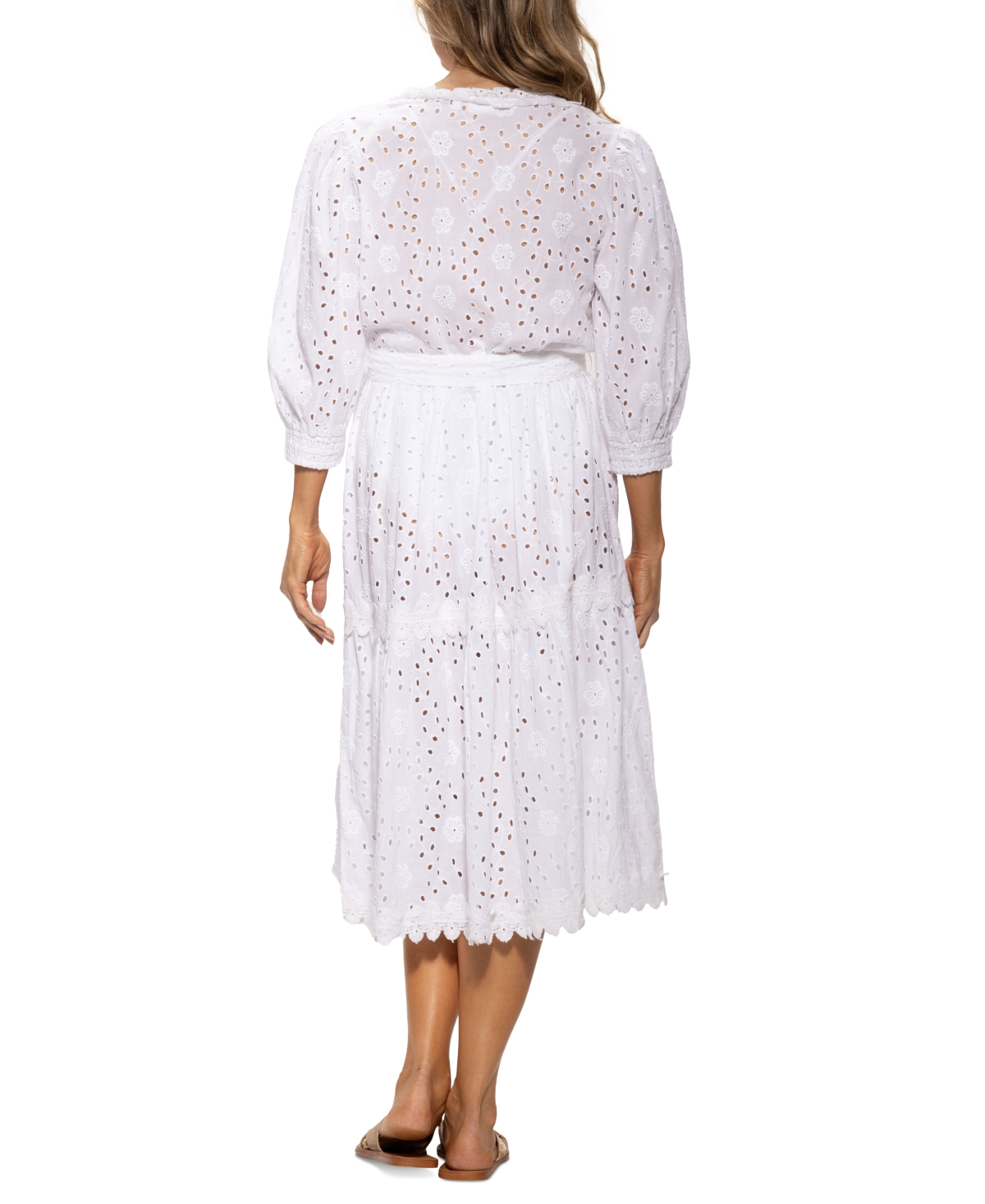 DOTTI WOMEN'S COTTON EYELET OPEN-FRONT COVER-UP KIMONO 