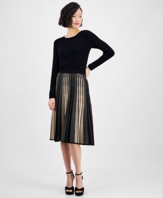 Robbie Bee - Women's Pleated Fit & Flare Sweater Dress