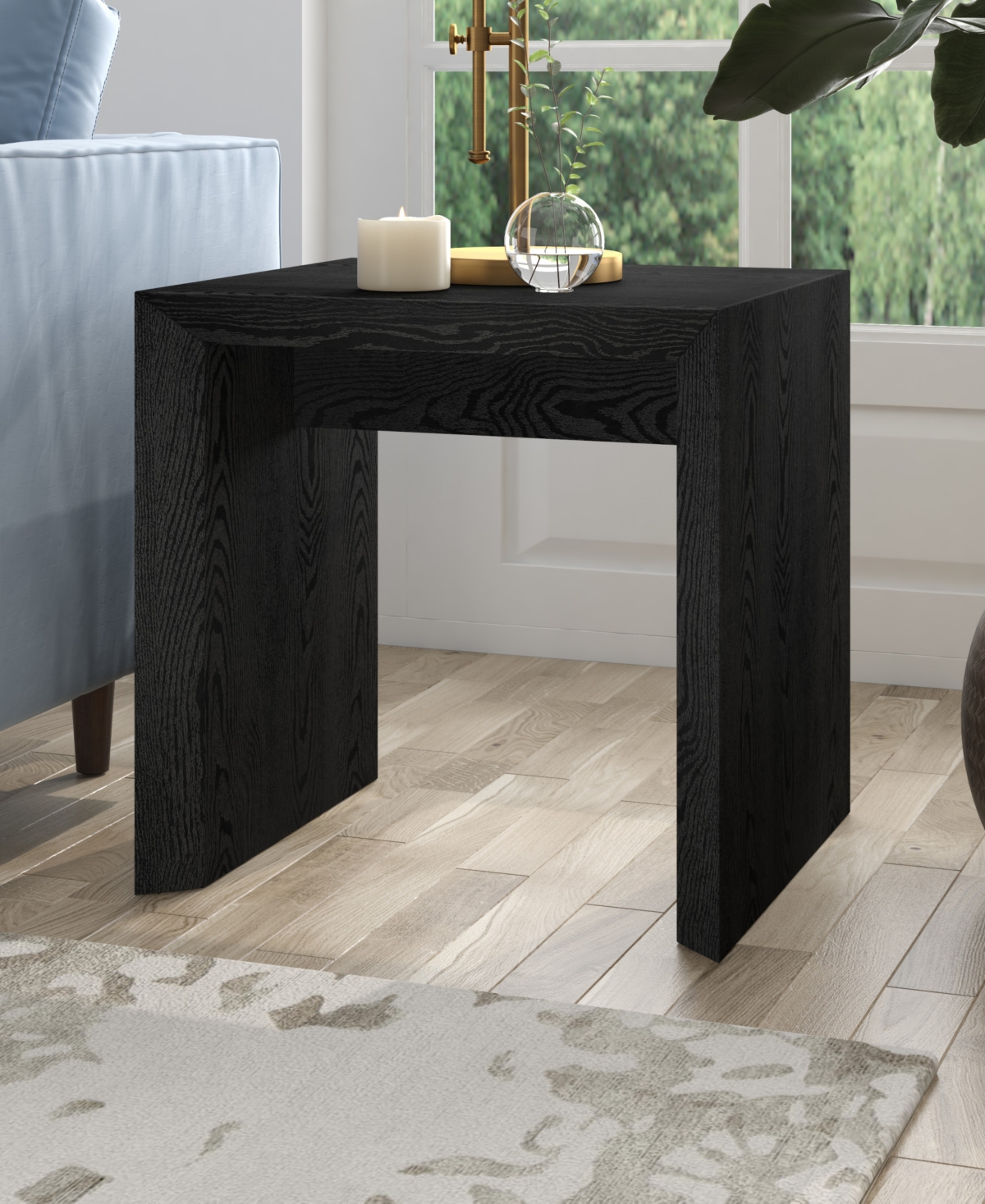 Hudson & Canal 22" Oswin Wide Rectangular Side Table In Black Grain