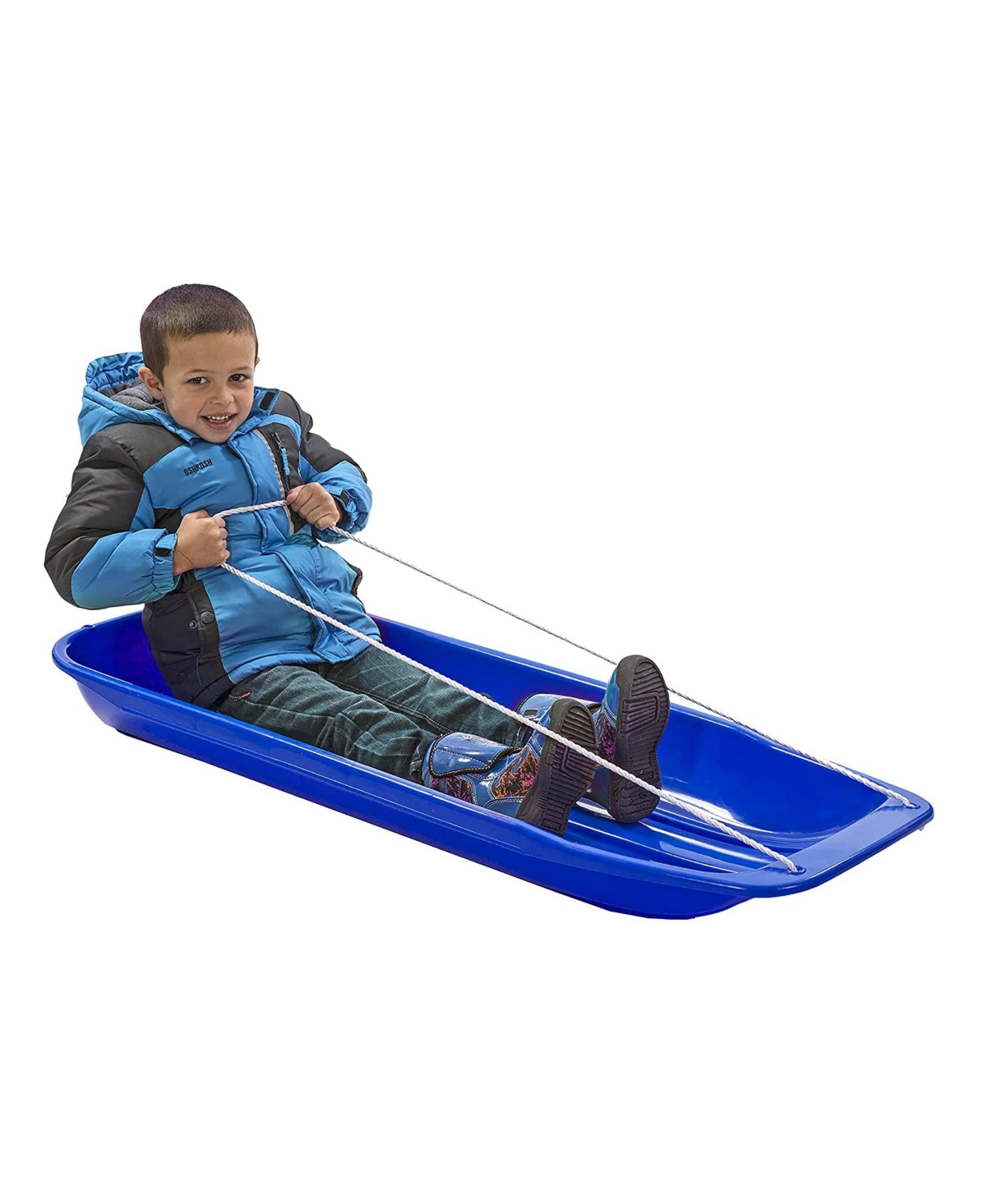Lucky Bums Kids 48 Inch Plastic Snow Toboggan Sled with Pull Rope, Blue (3 Pack