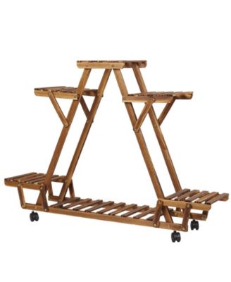 6 Tiers Wood Plant Stand Storage Triangular Flower Pot Holder for Outdoor Indoor