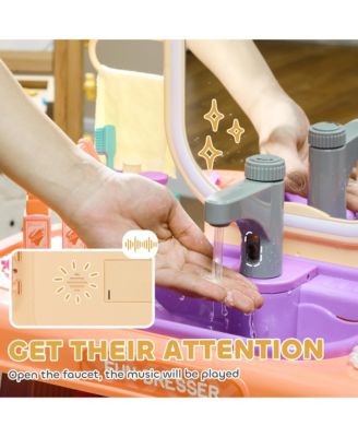 Kids Vanity Set with Mirror, LED Light, Music, 23 Accessories