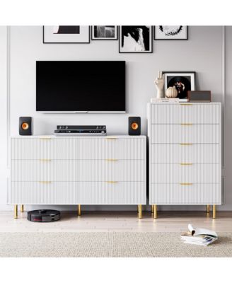 White 6 Drawer Dresser for Bedroom, 56” Wide Wood Dresser Organizer with Metal Legs