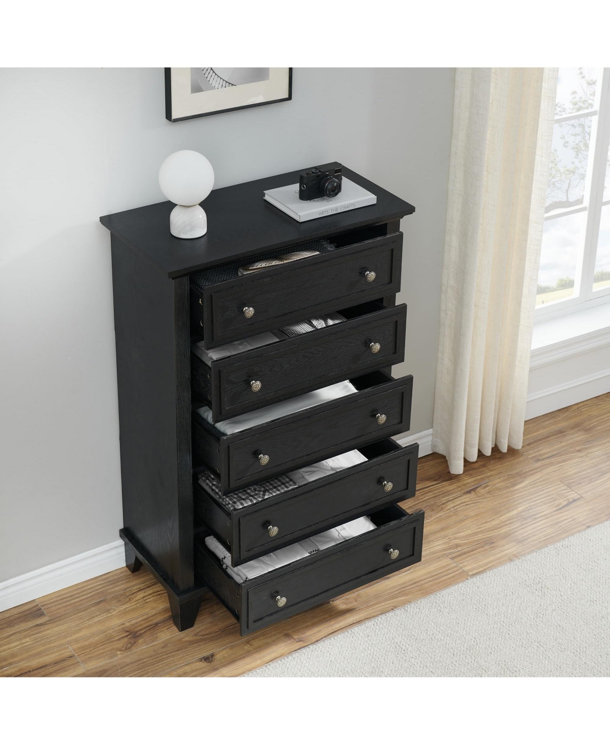 gaomon 5 Drawers Dresser for Bedroom, White Dresser with Wide Drawers, Wood Chest of Drawers, Tall Dresser for Bedroom