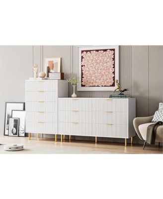 Dresser, Modern 5 Drawer Dresser for Bedroom with Gold Handle and Large Drawer