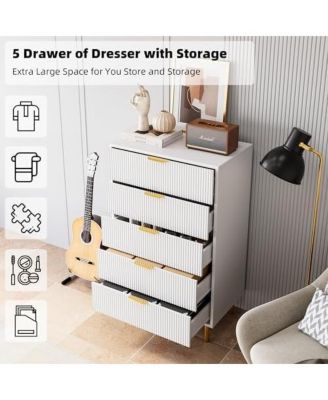 Dresser, Modern 5 Drawer Dresser for Bedroom with Gold Handle and Large Drawer