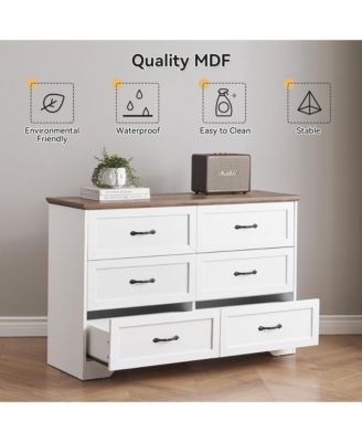 6-Drawer Wood Dresser with Gold Handles, Large Storage Modern Closet Chest