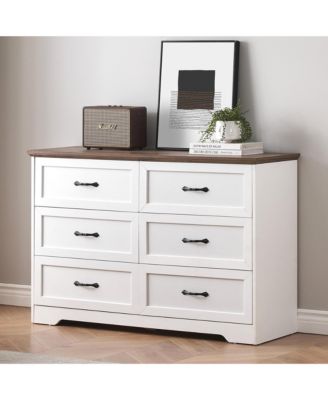 6-Drawer Wood Dresser with Gold Handles, Large Storage Modern Closet Chest