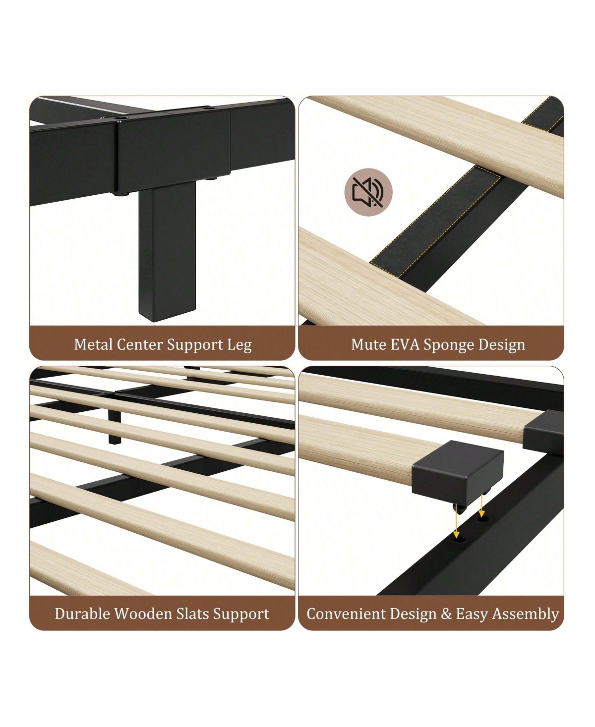 gaomon Inch Metal Platform Bed Frame With Wooden Headboard And Footboard, Mattress Foundation