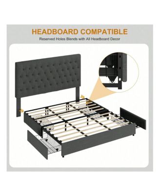 gaomon Platform Bed Frame, Fabric Upholstered With 4 Storage Drawers, No Box Spring Needed, Wooden Slats Support, Noise Free, Easy Assembly - Full