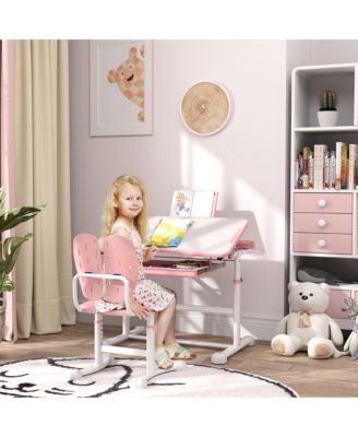 Adjustable Kids Desk and Chair Set with Tilt Desktop, Storage,